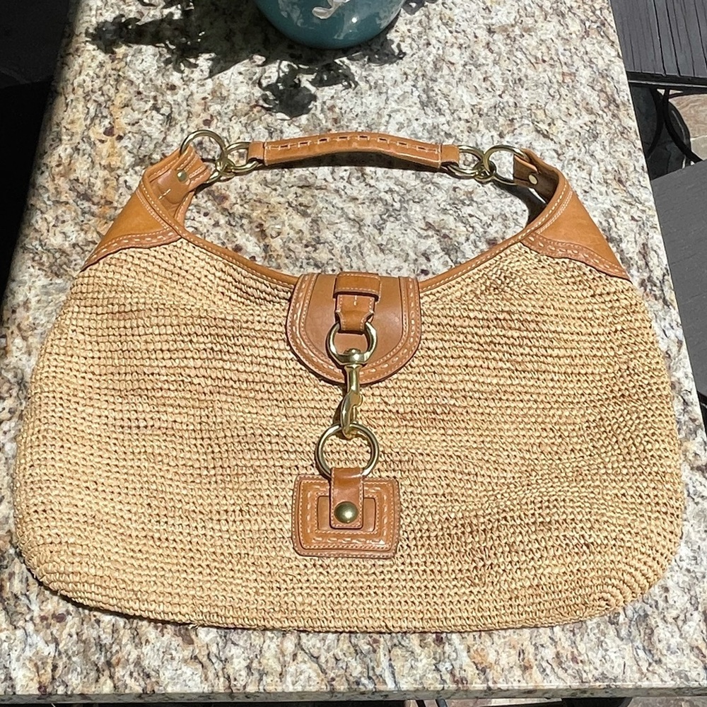 Mint Wicker Coach Purse XL Flagship Hobo Bag